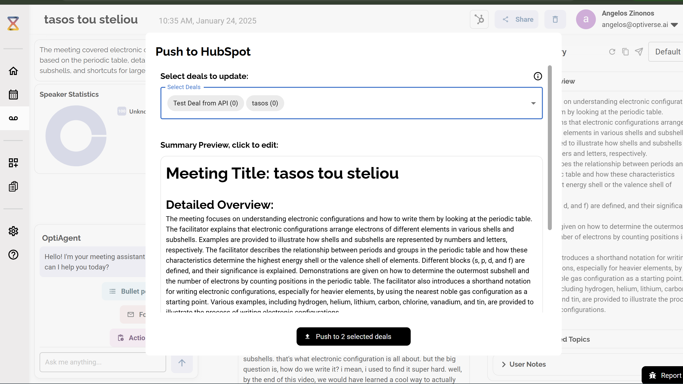 Manual push of meeting summaries to the deals of your preference